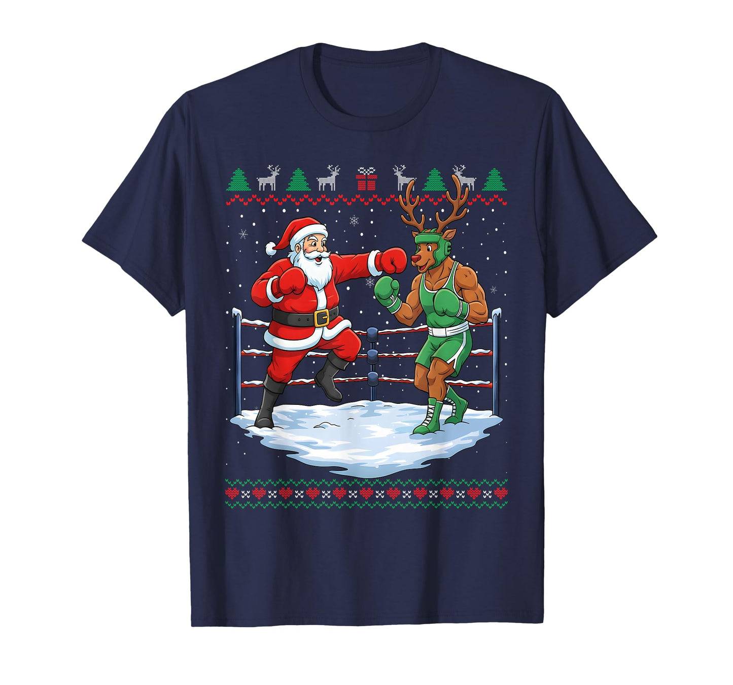 Funny Santa Boxing Christmas Reindeer Ugly Sweater T-Shirt