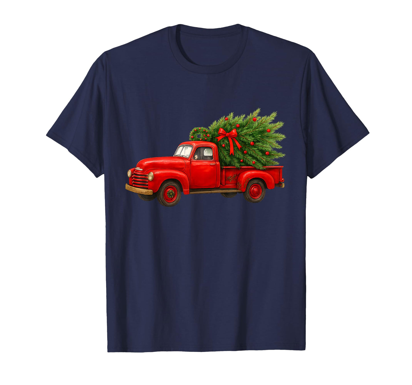 Vintage Red Truck Christmas Tree Winter Season T-Shirt