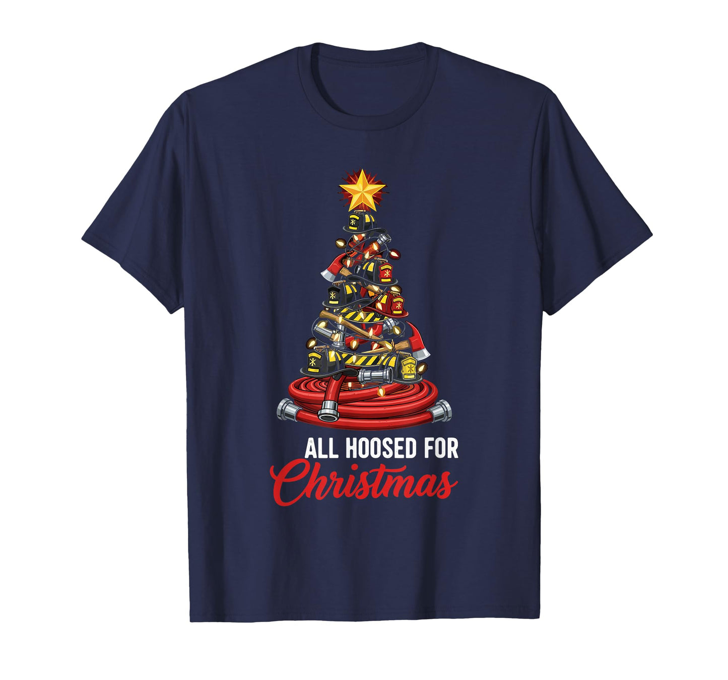 All Hoosed Christmas Firefighter Tree Shirt, Fireman Xmas T-Shirt