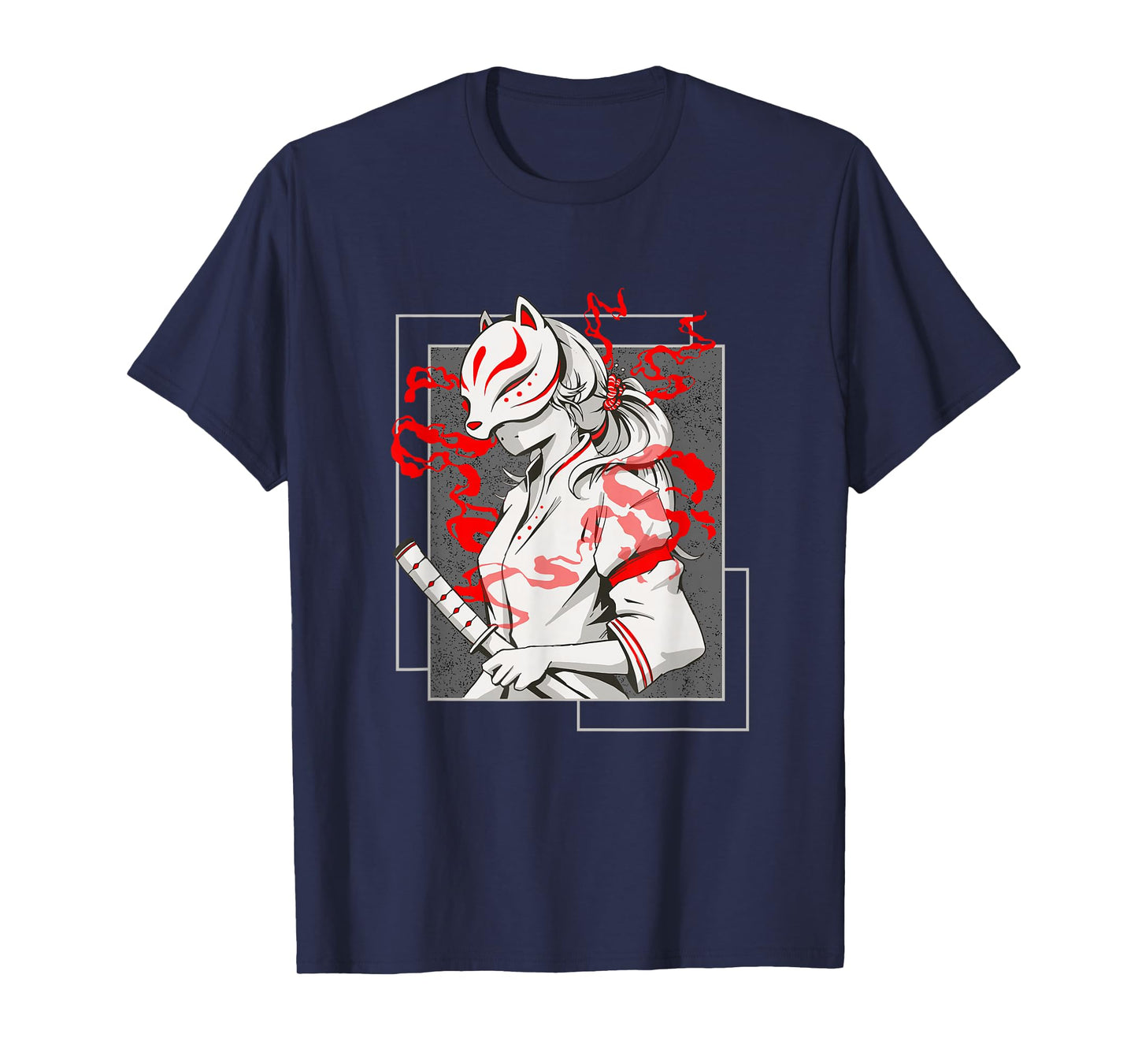 Japanese Fox Mask Aesthetic Kitsune Inari Anime Oni Monster T-Shirt