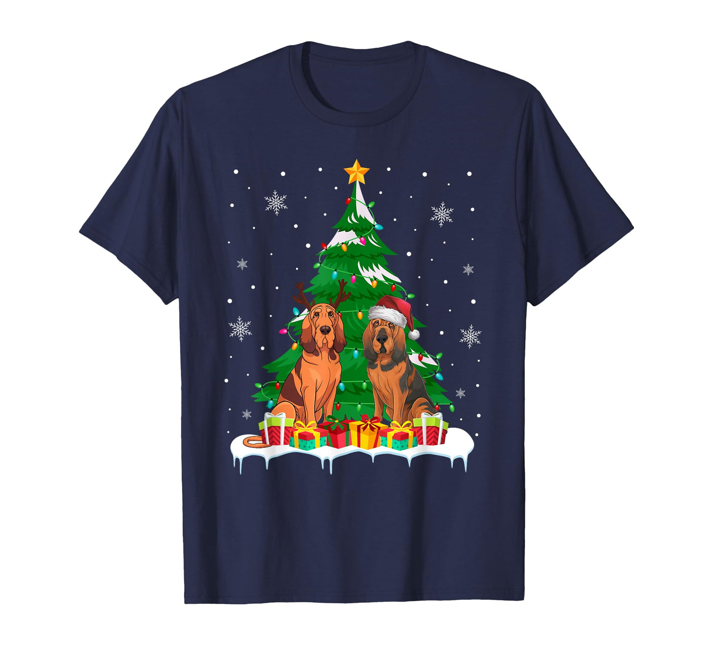 Bloodhound Dog Christmas Tree Lights Santa Reindeer Xmas PJs T-Shirt