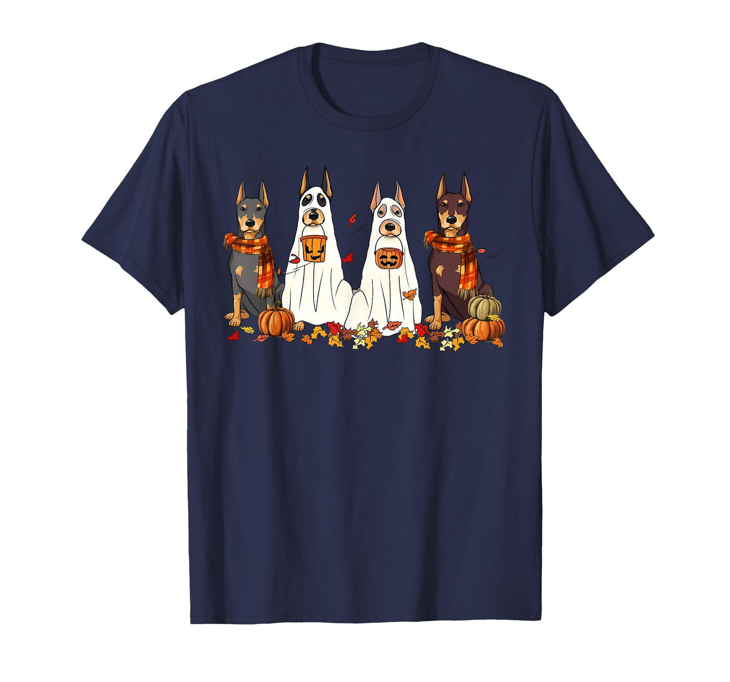 Funny Doberman Dog Ghost Fall Autumn Leaves Thanksgiving T-Shirt