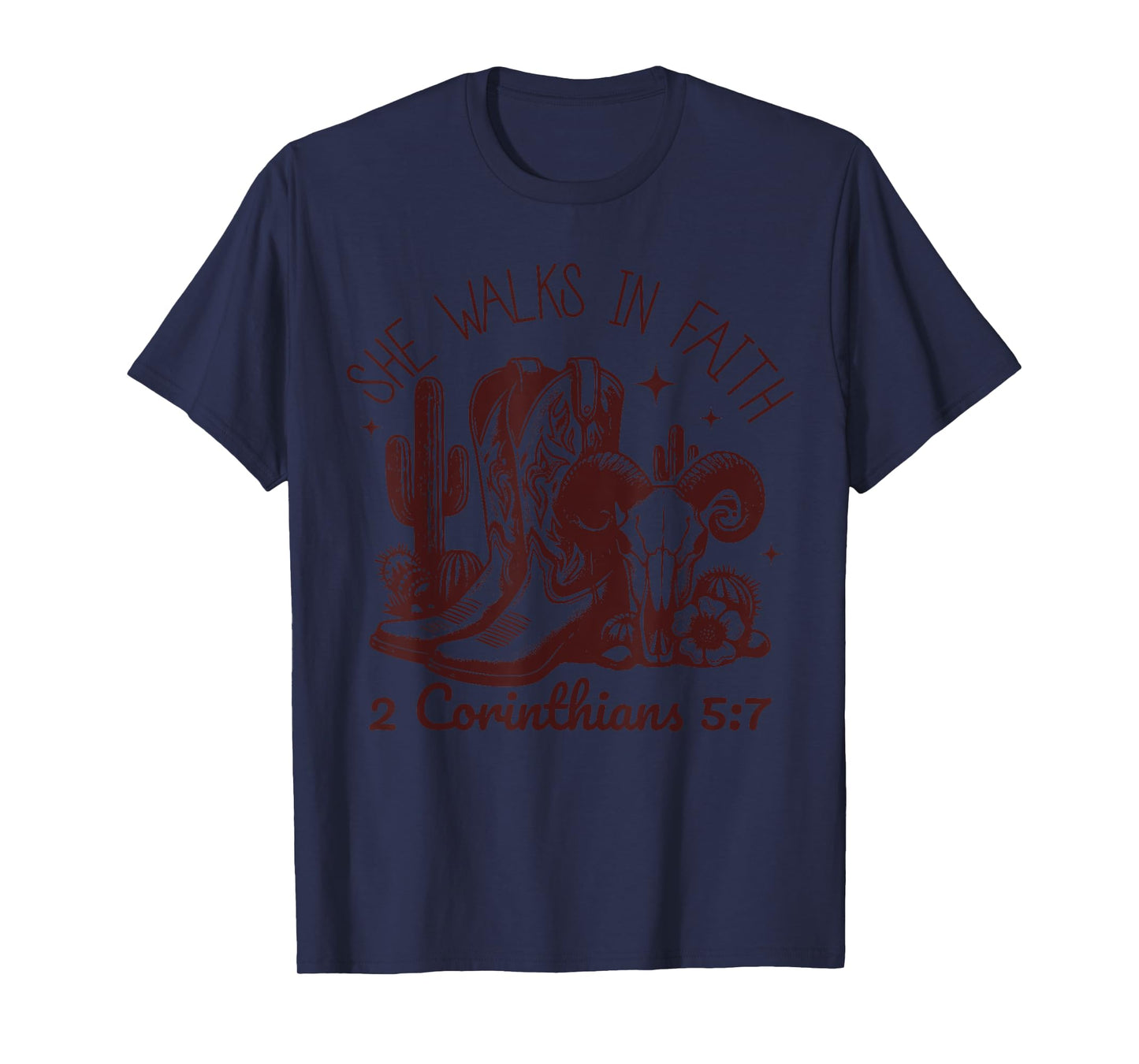Country Western Christian Bible Verse 2 Corinthians 5:7 T-Shirt