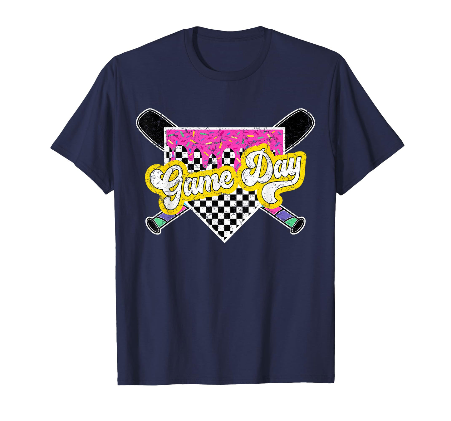 Game Day Checkered Baseball Ice Cream Drip for Boys Youth T-Shirt