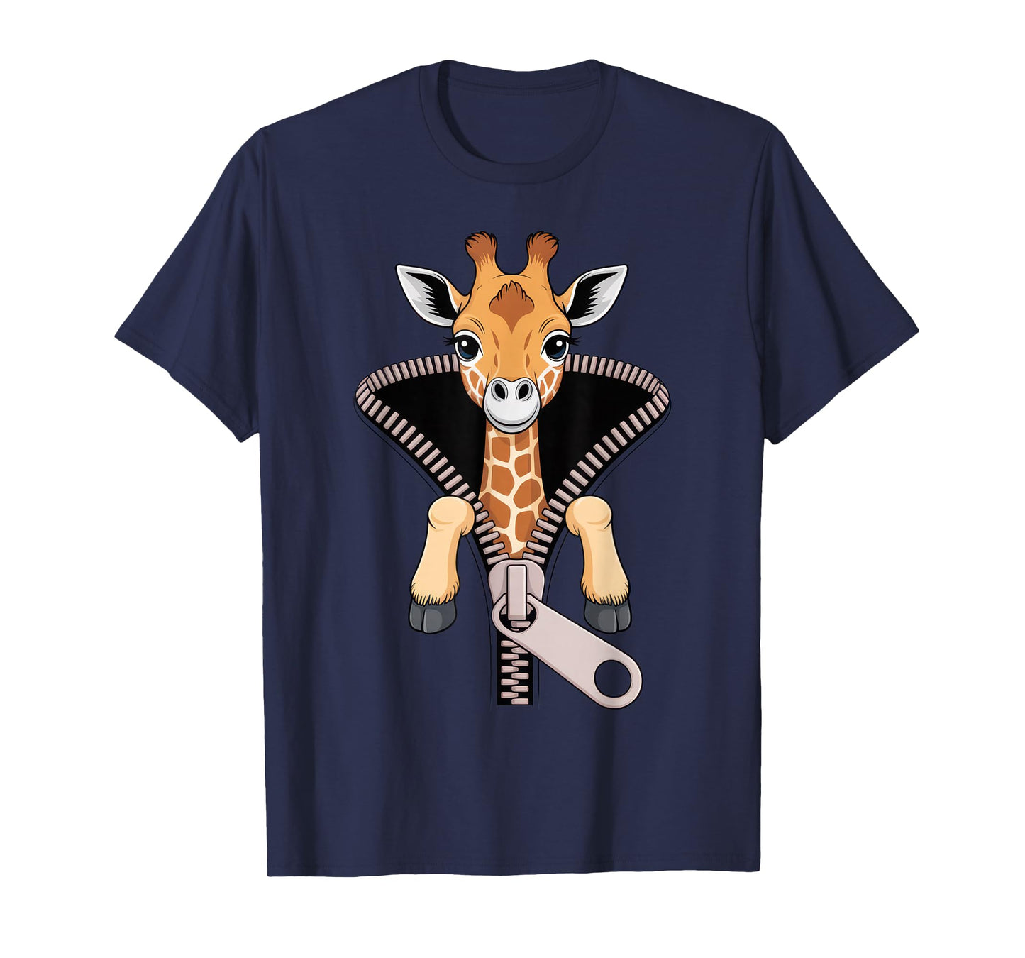 Giraffe Zipper Funny Animal Lovers Cute Casual Everyday Wear T-Shirt