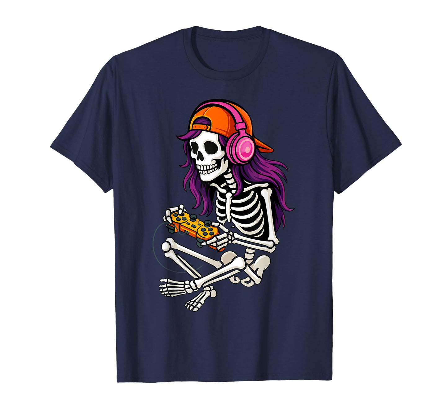 Gamer Skeleton Halloween Girls Teens Women Video Gaming T-Shirt
