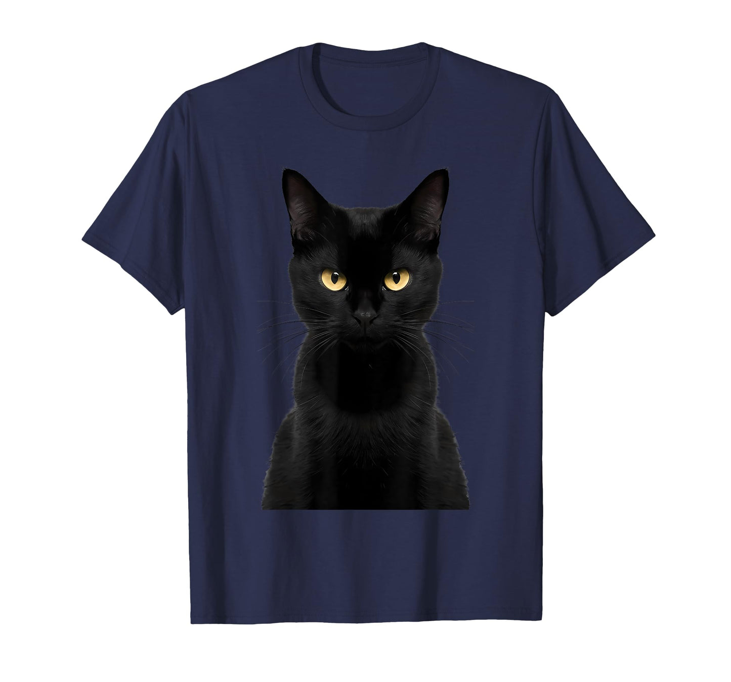 Black Cat Yellow Eyes Angry Cat Funny Staring Cat Halloween Men Women Kids T-Shirt