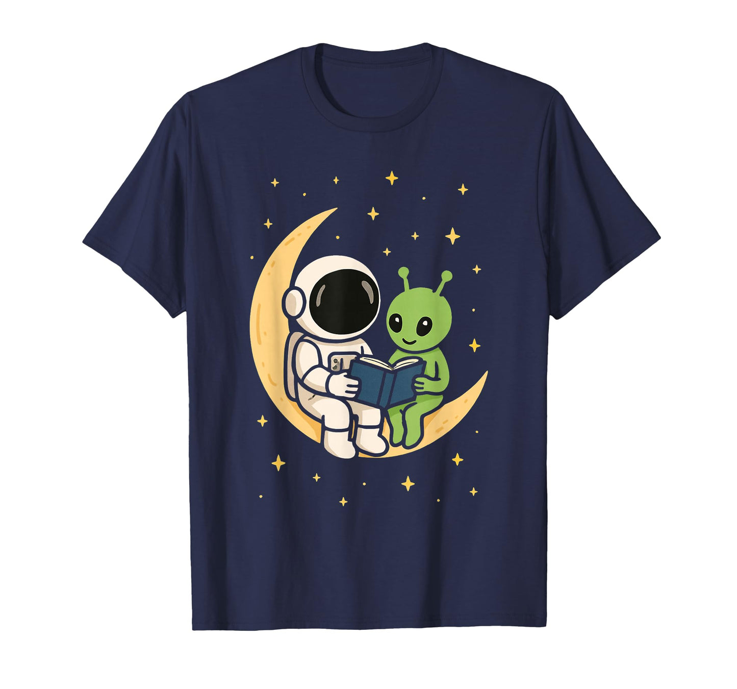 Reading Astronaut Alien Moon Cosmic Bookworm Space Explorer T-Shirt