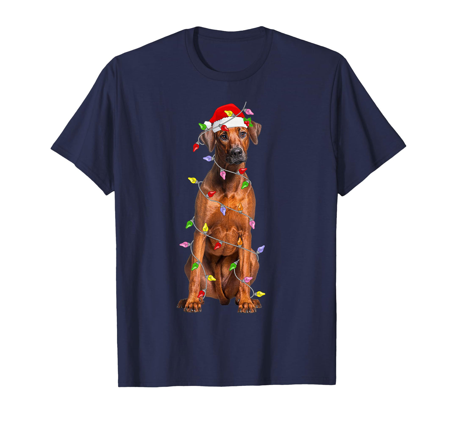 Rhodesian Ridgeback Christmas Santa Hat Lights Pet Dog Xmas T-Shirt