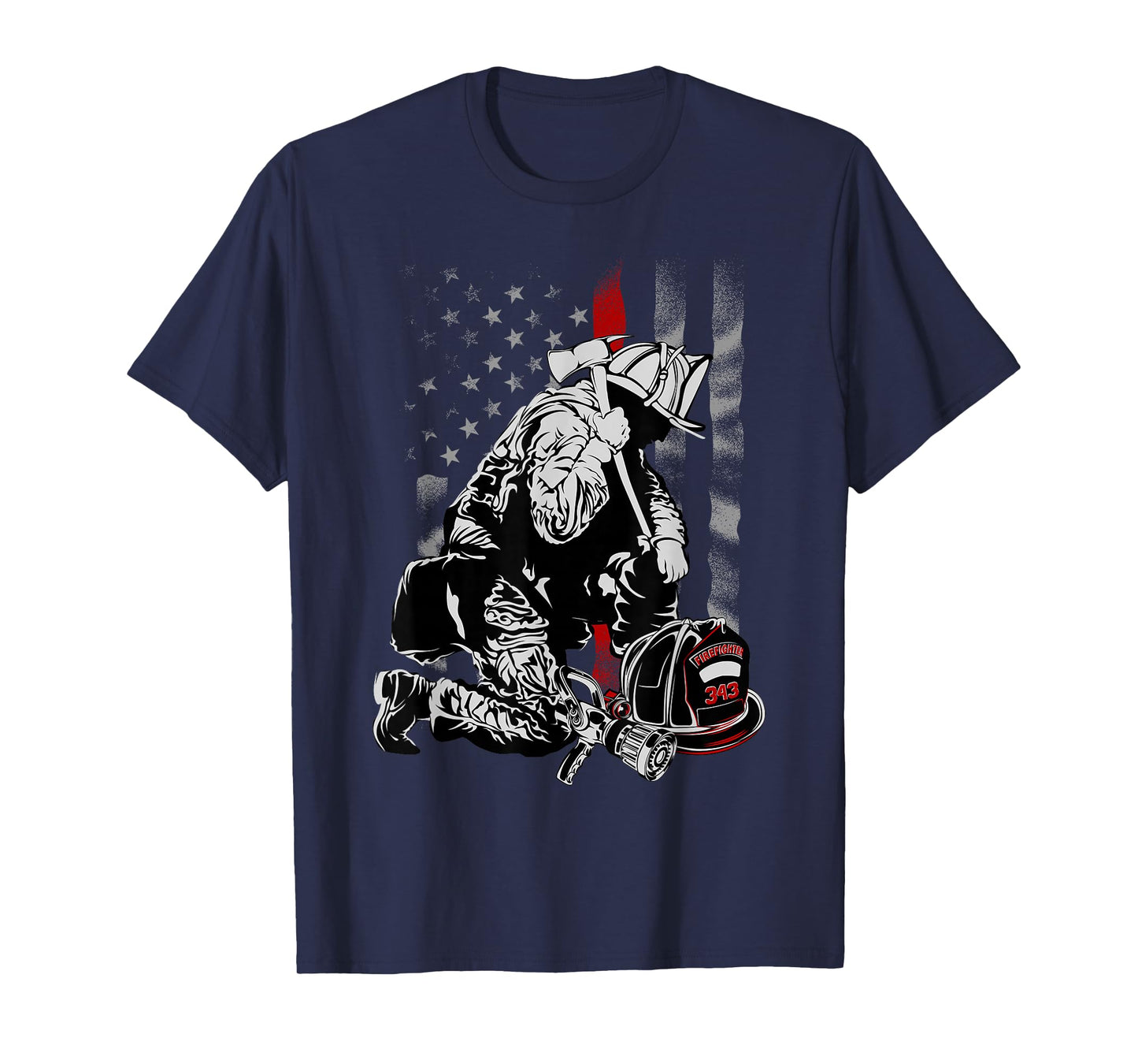 Fallen Fireman American Flag Thin Red Line Firefighter Top T-Shirt Small