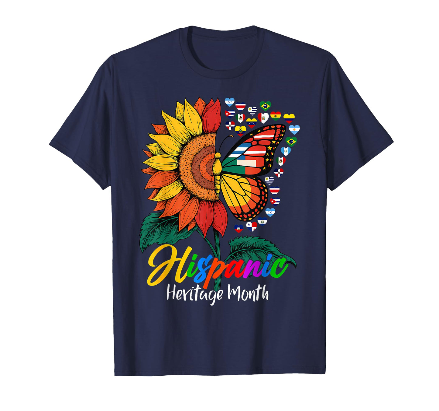 Hispanic Heritage Month Latino Countries Flags Sunflower T-Shirt