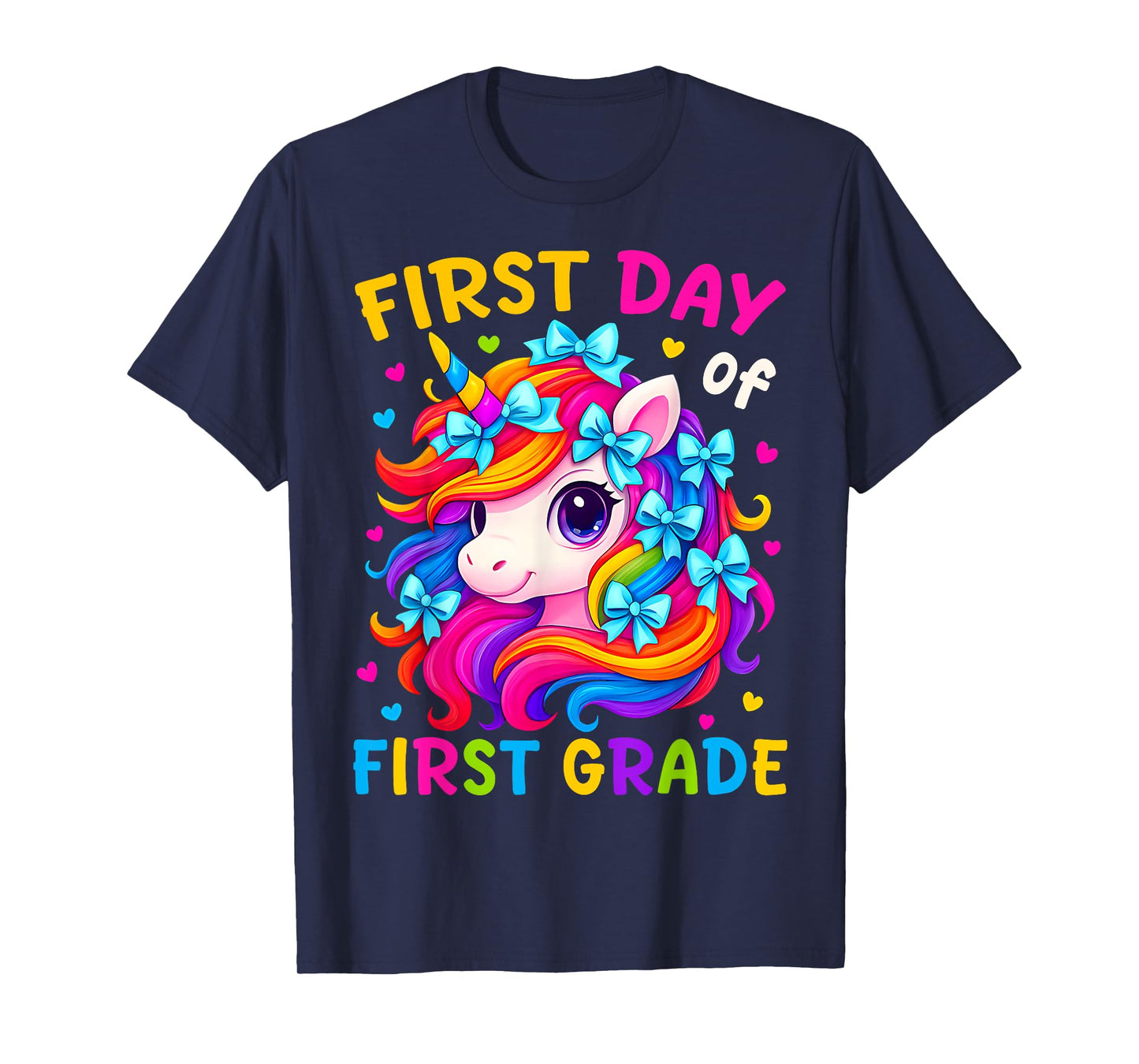 First Day of 1st Grade Kids Girl Bow Unicorn Back To School T-Shirt
