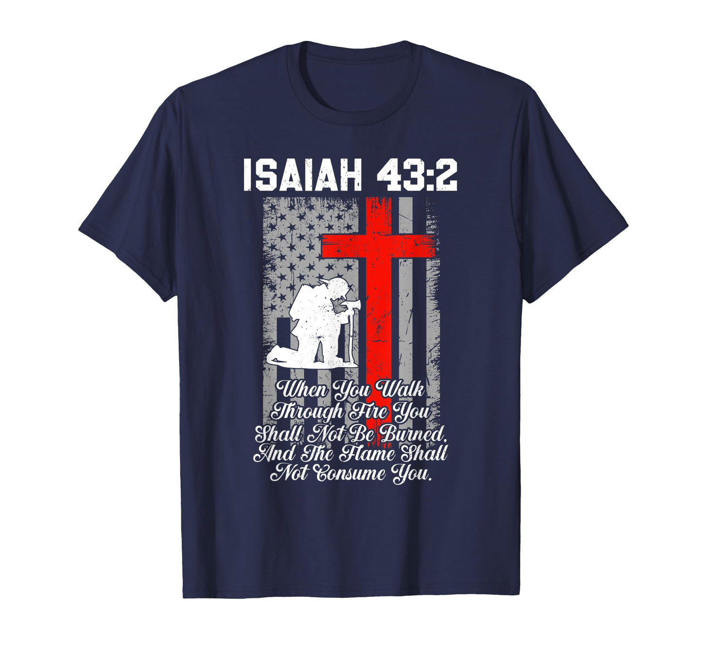 Patriotic American US Flag Firefighter Cross Christian T-Shirt
