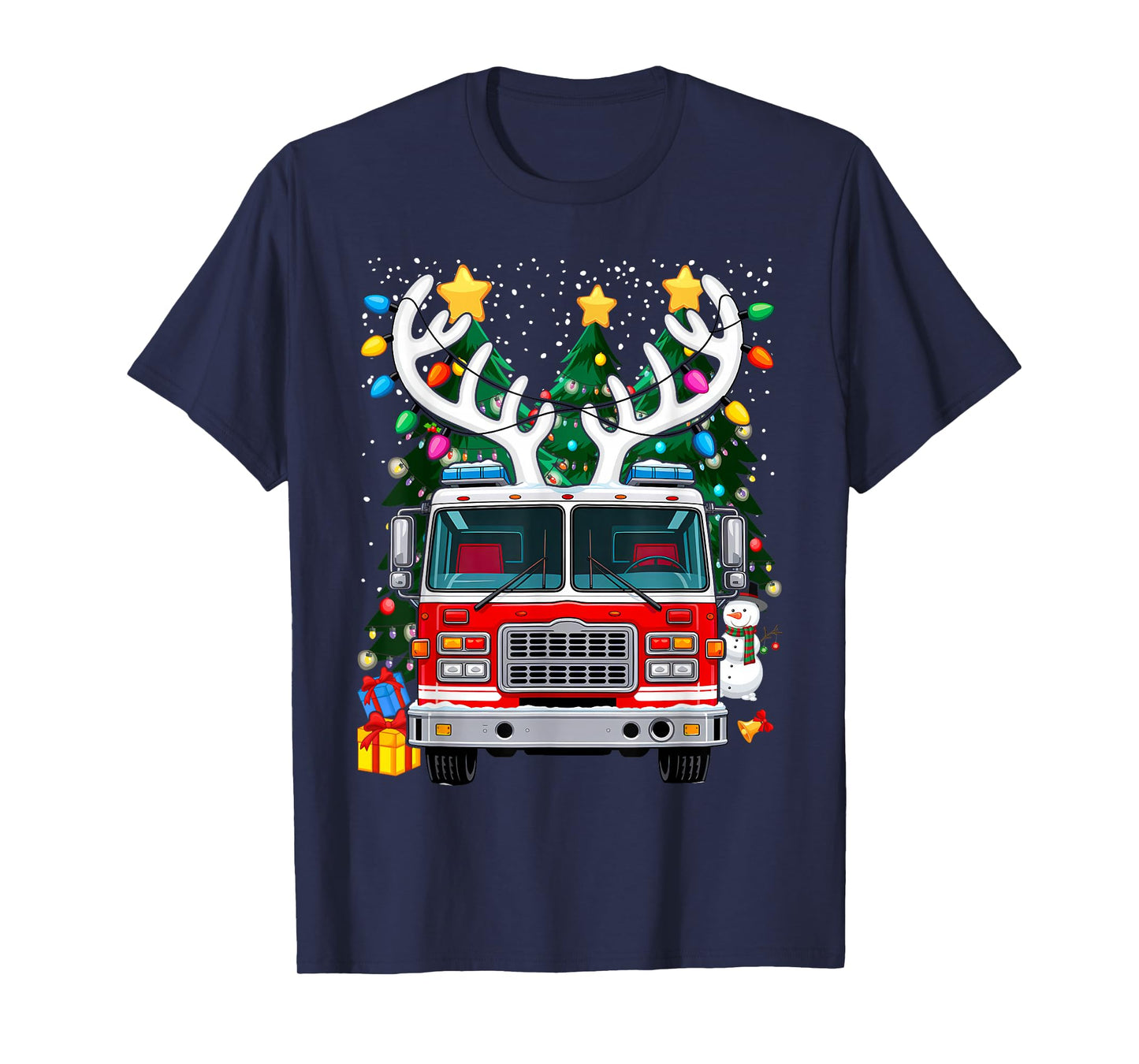Xmas Fire Truck Reindeer Christmas Firefighter T-Shirt