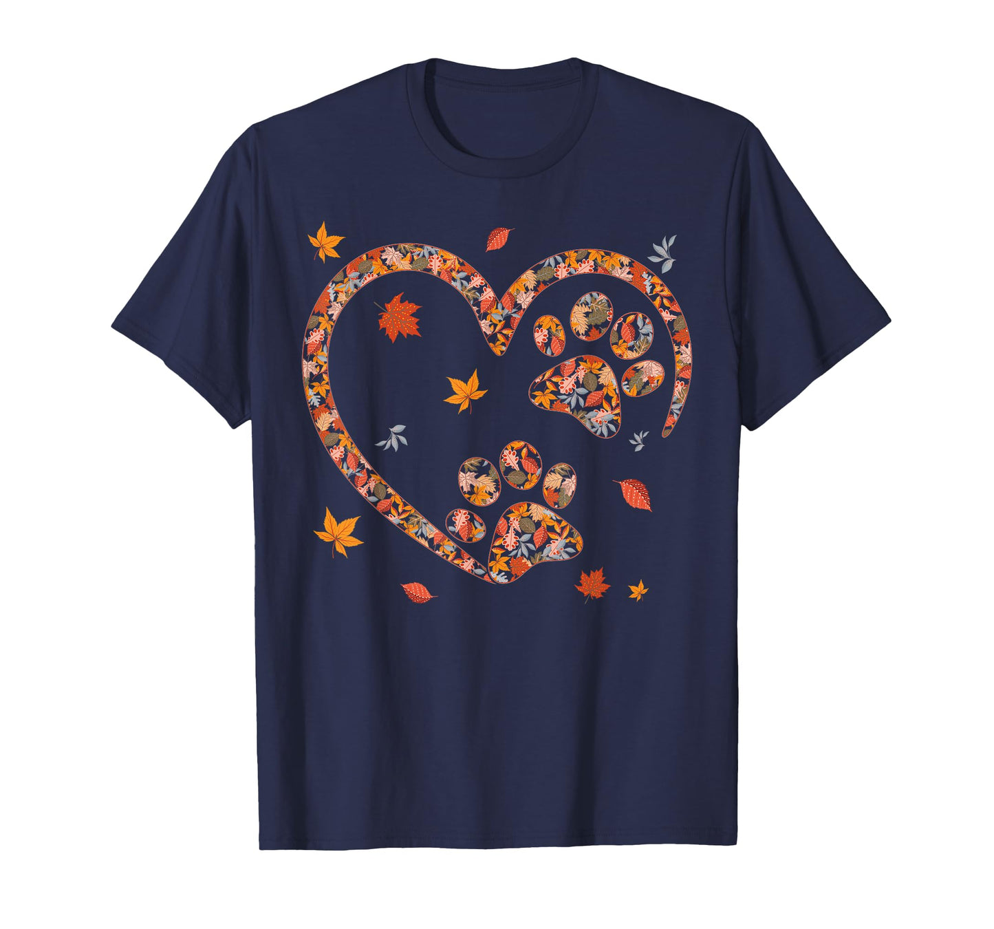 Funny Fall Leaf Cat Dog Print Autumn Vibes Thanksgiving Day T-Shirt for Men Women Girls Kids