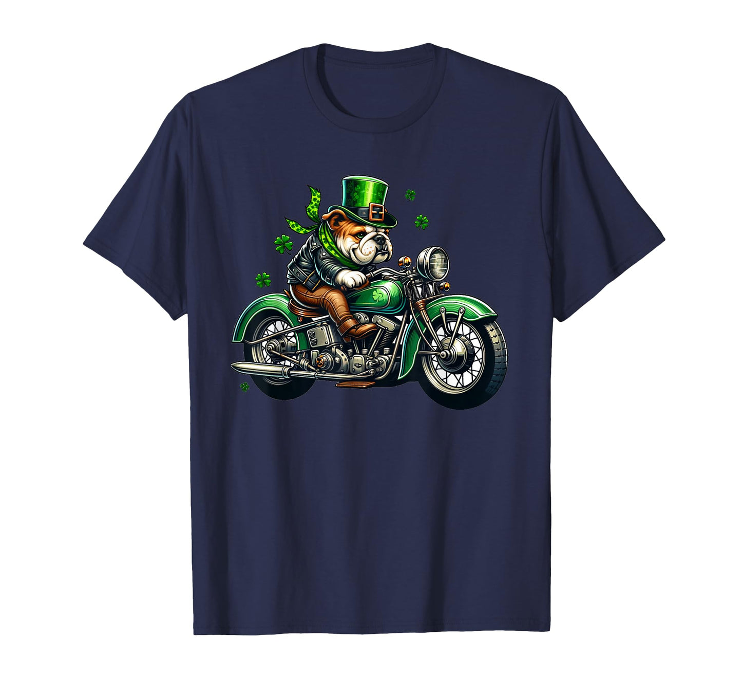 St. Patricks Ride: Bulldog on a Classic Motorcycle T-Shirt