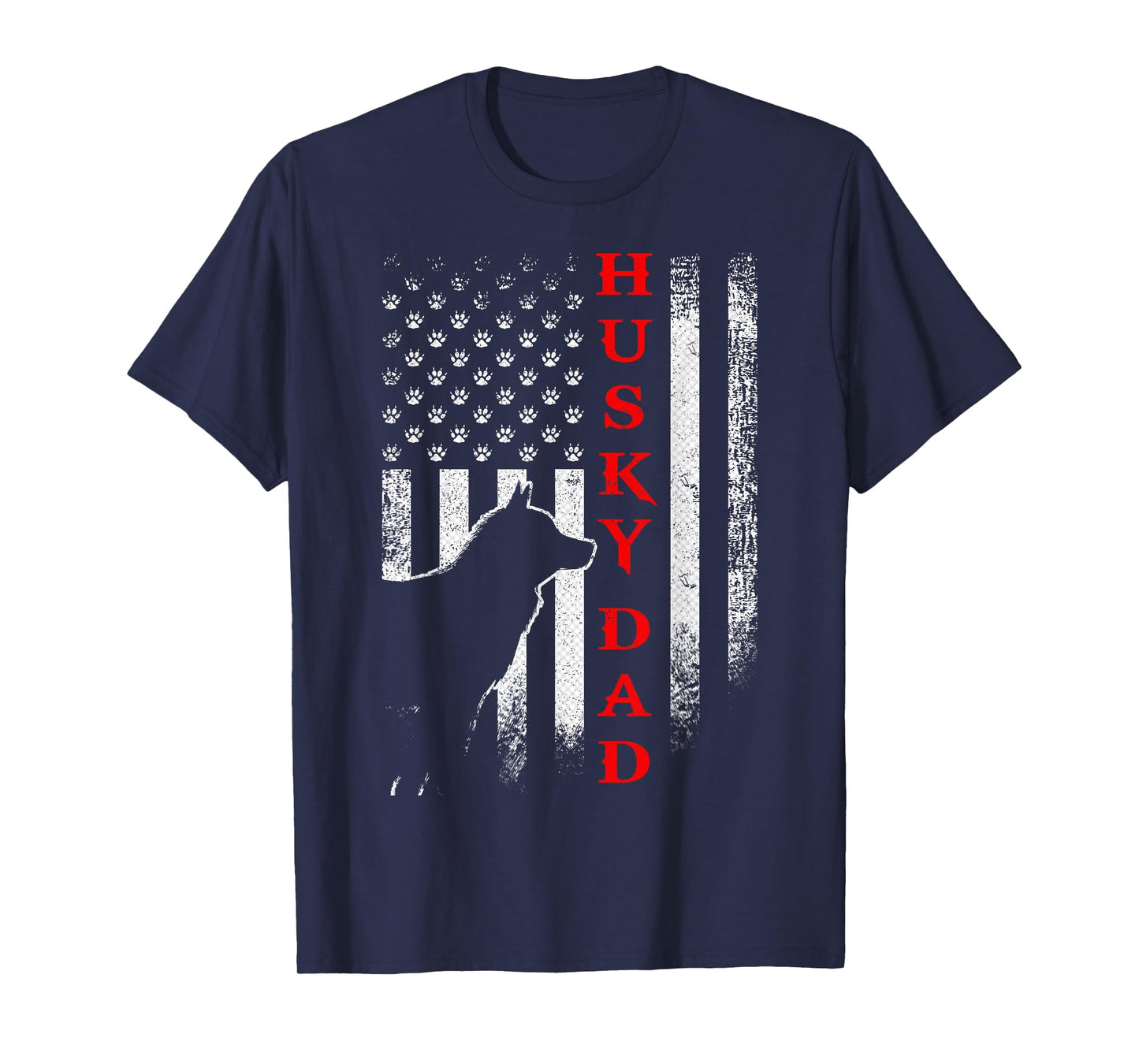 Vintage USA American Flag Siberian Husky Dog Dad Silhouette Women Men T-Shirt