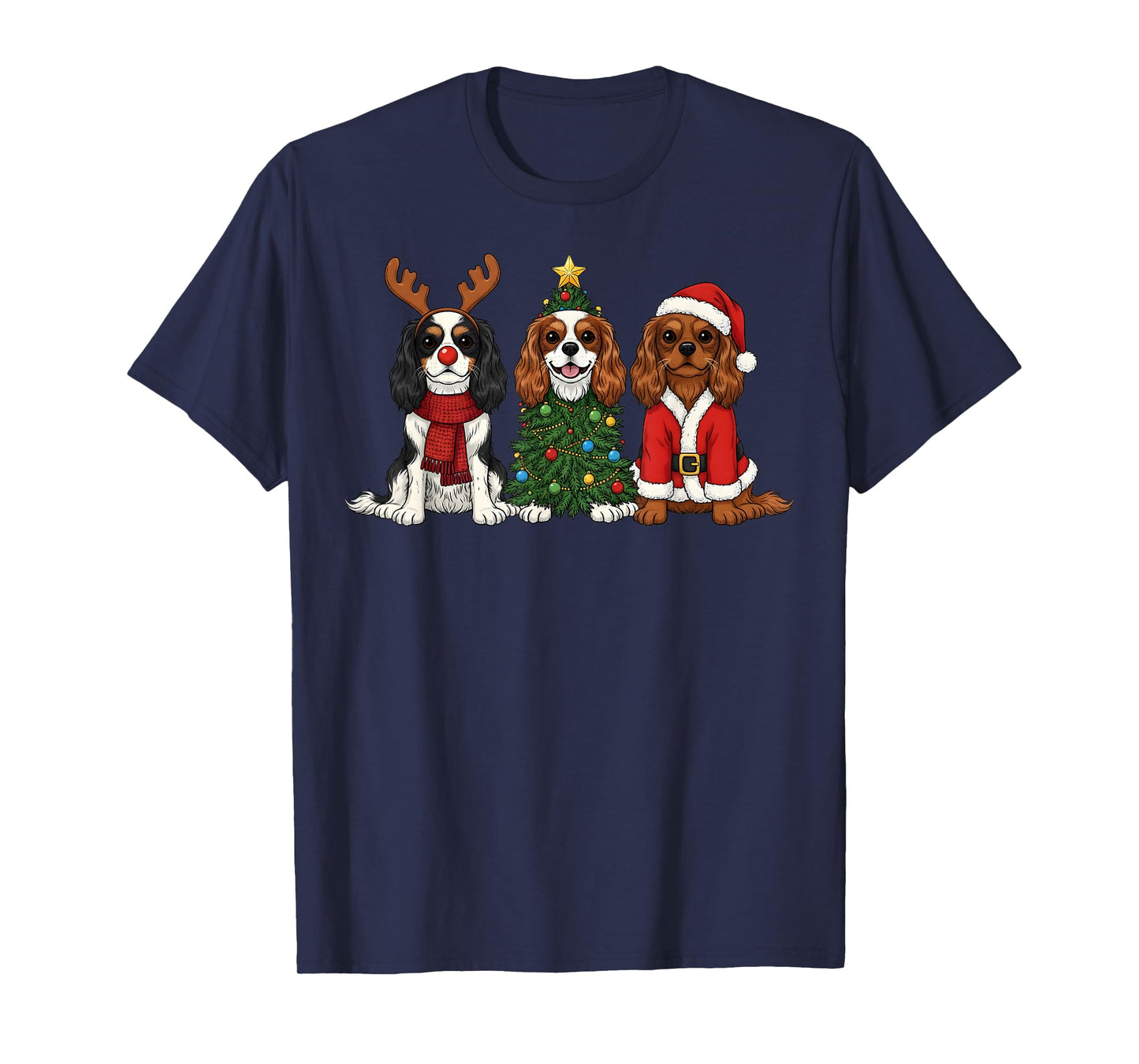Christmas Cavalier King Charles Spaniel Santa Reindeer Dog T-Shirt