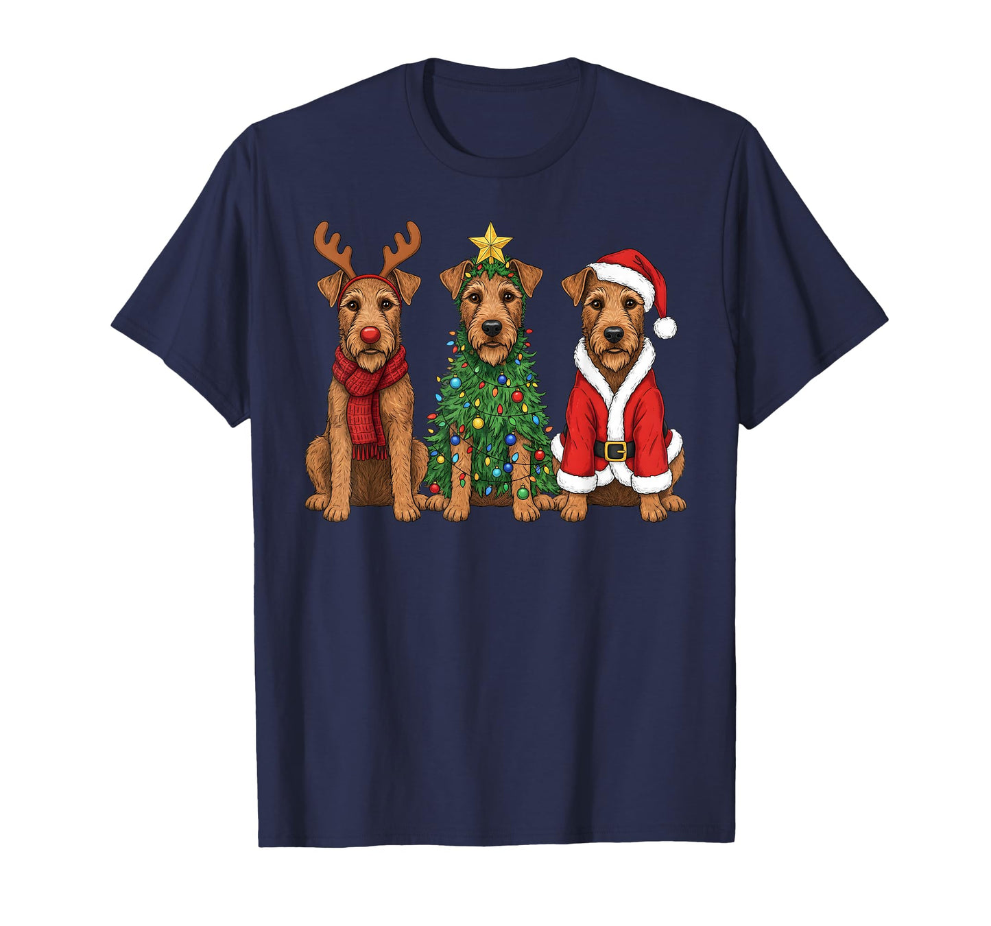 Retro Christmas Irish Terrier Santa Reindeer Dog Lover T-Shirt