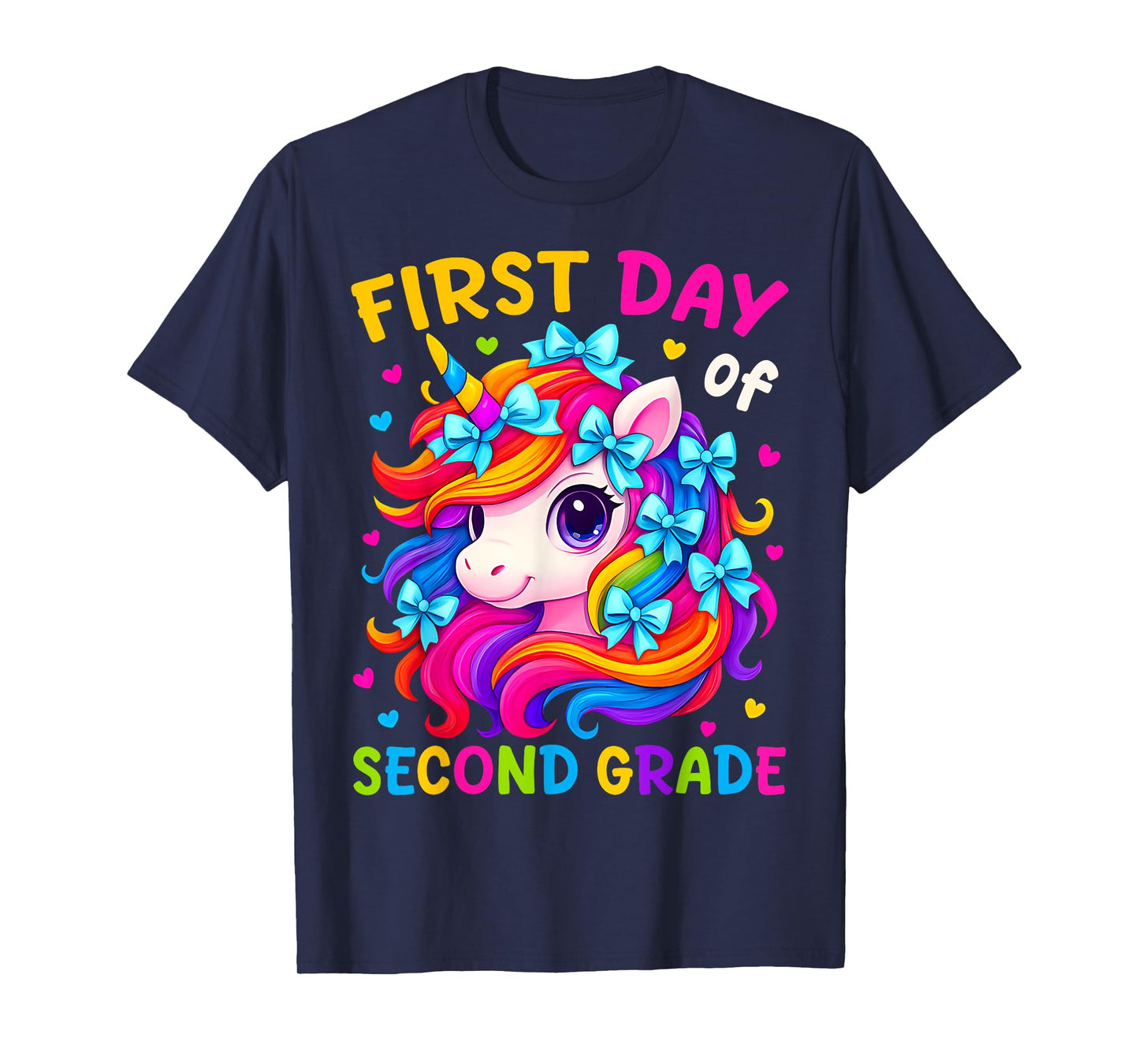 First Day of 2nd Grade Kids Girl Bow Unicorn Back To School T-Shirt