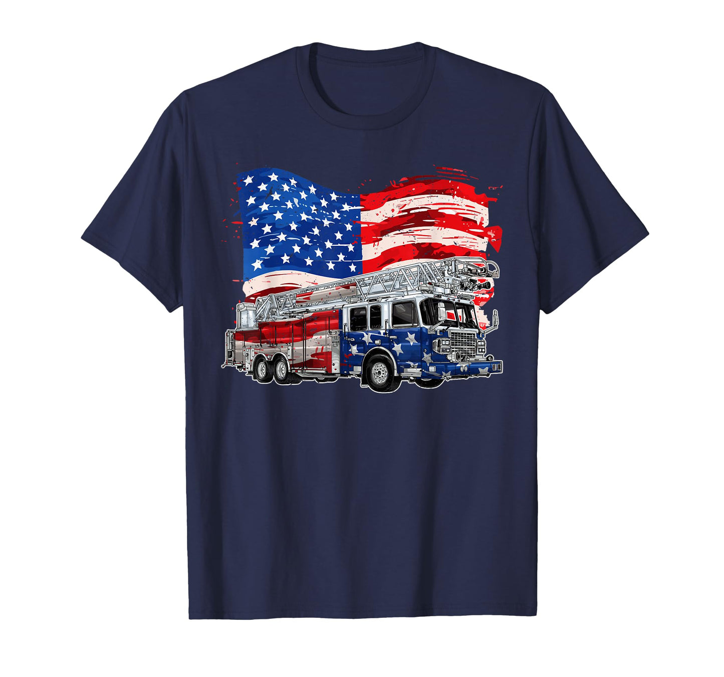 Retro Fire Truck Firefighter Fireman USA Flag 4th of July T-Shirt