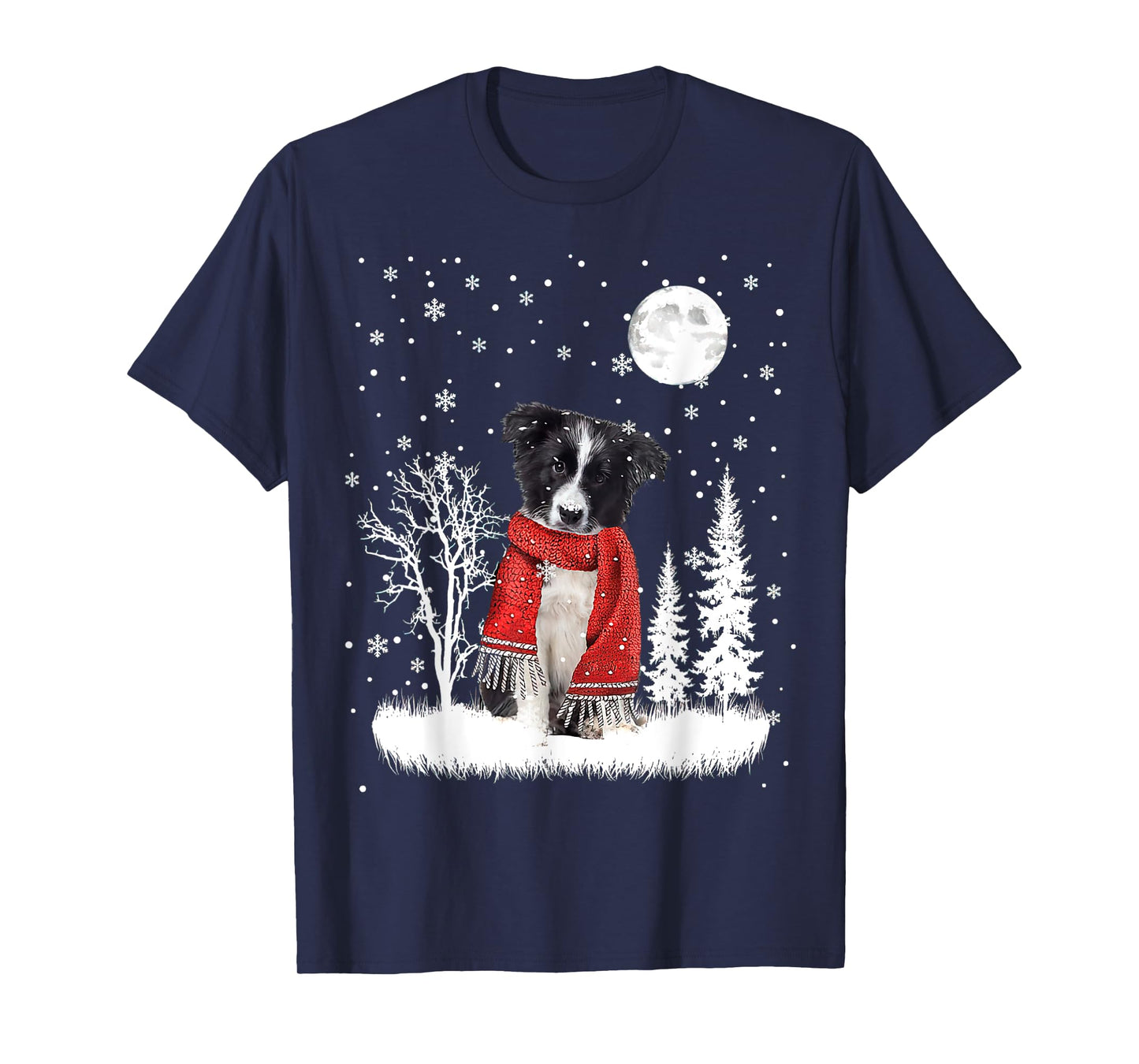 Border Collie Under Moonlight Snow Christmas Pajama T-Shirt