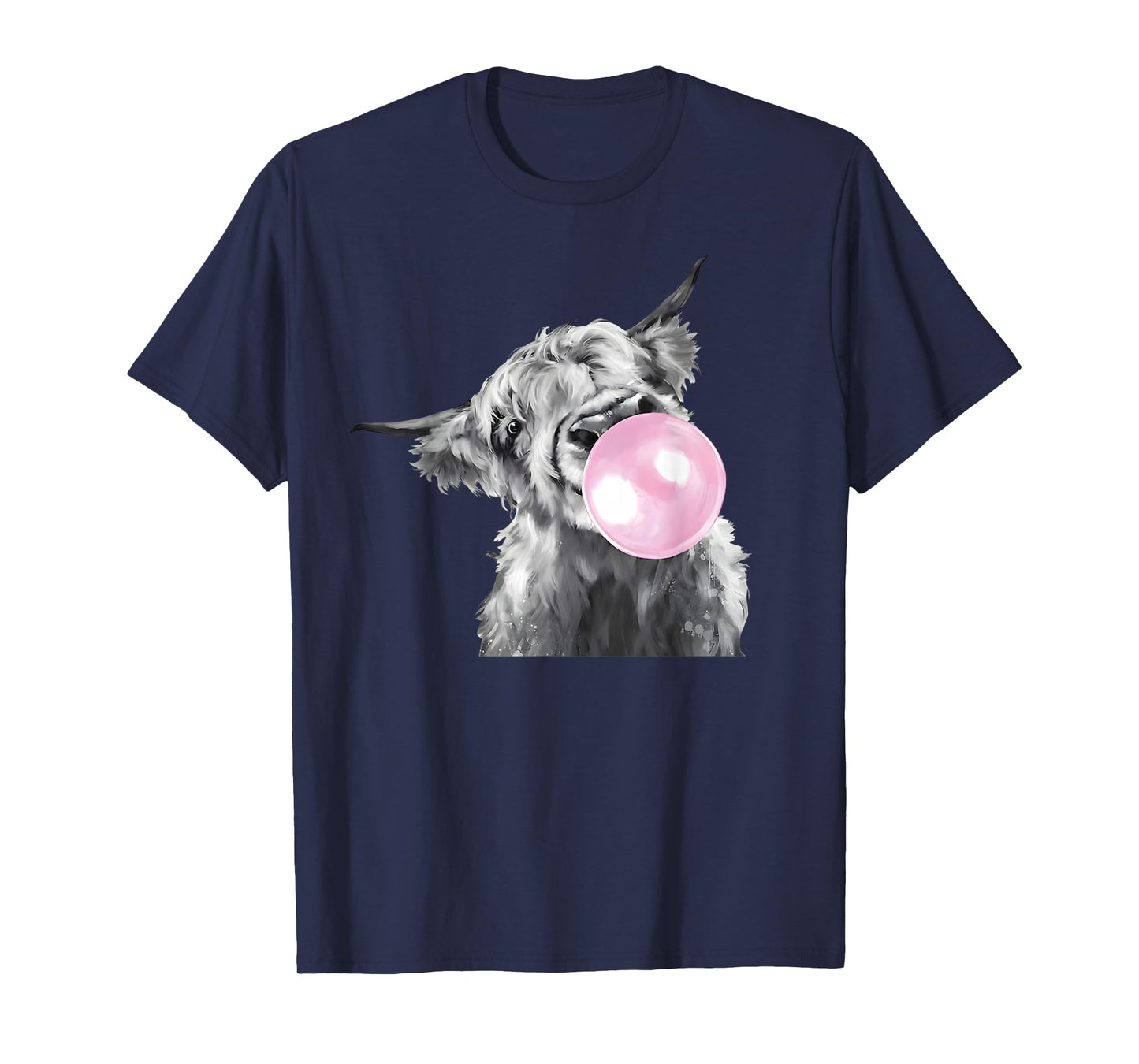 Cute Highland Cow with Bubblegum White and Black Western T-Shirt