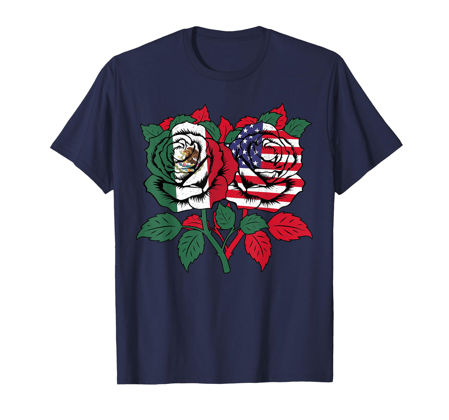 Mexico USA Flag Mexican Flag American Flag Rose Flower T-Shirt