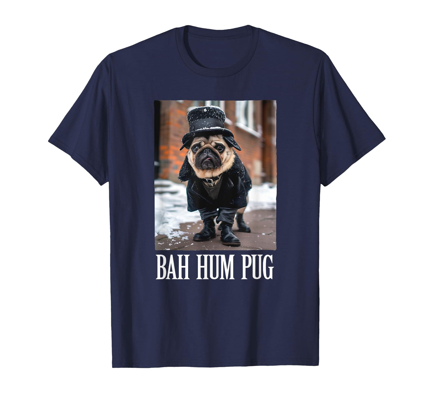 Funny Dog Bah Hum Pug Christmas Pet Holiday Photo Humbug Bug Men Women Girls Kids T-Shirt