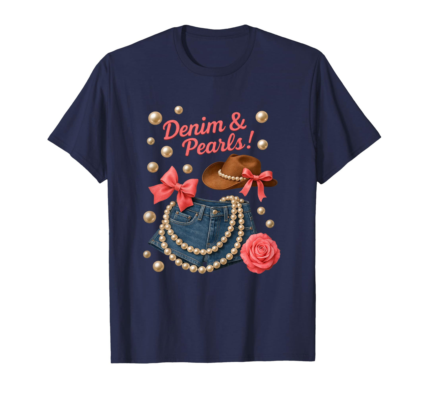 Denim and Pearls Cowgirl Outfit Western Rodeo Style Women T-Shirt