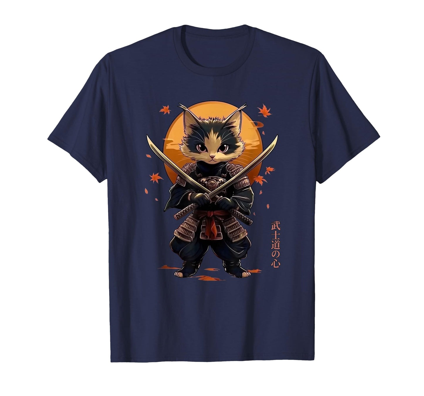 Cat Samurai Graphic Tee Kawaii Warrior Swords Japanese Anime T-Shirt