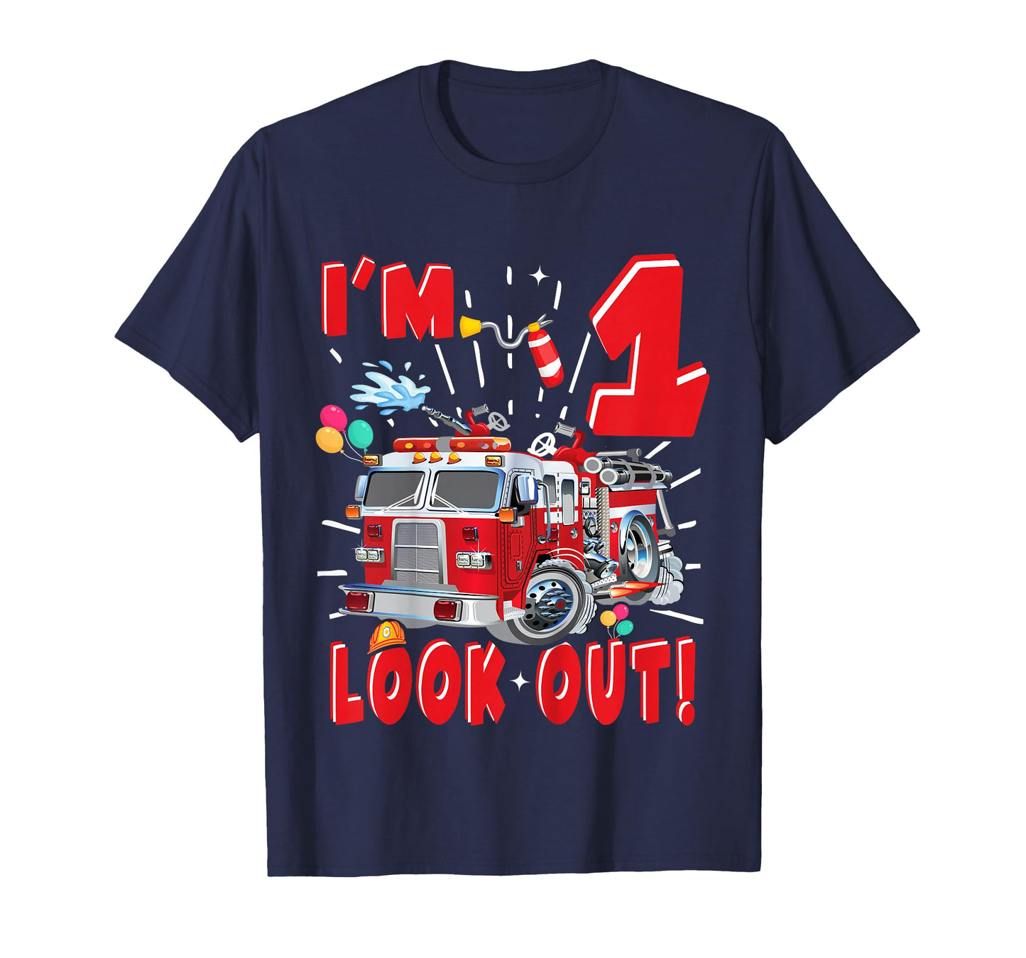 Kids One 1st Birthday Fire Truck Boy 1 Year Old Firefighter T-Shirt