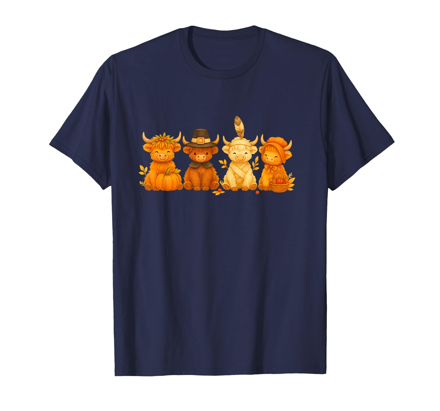 Autumn Thanksgiving Highland Cow Needlework Pattern T-Shirt