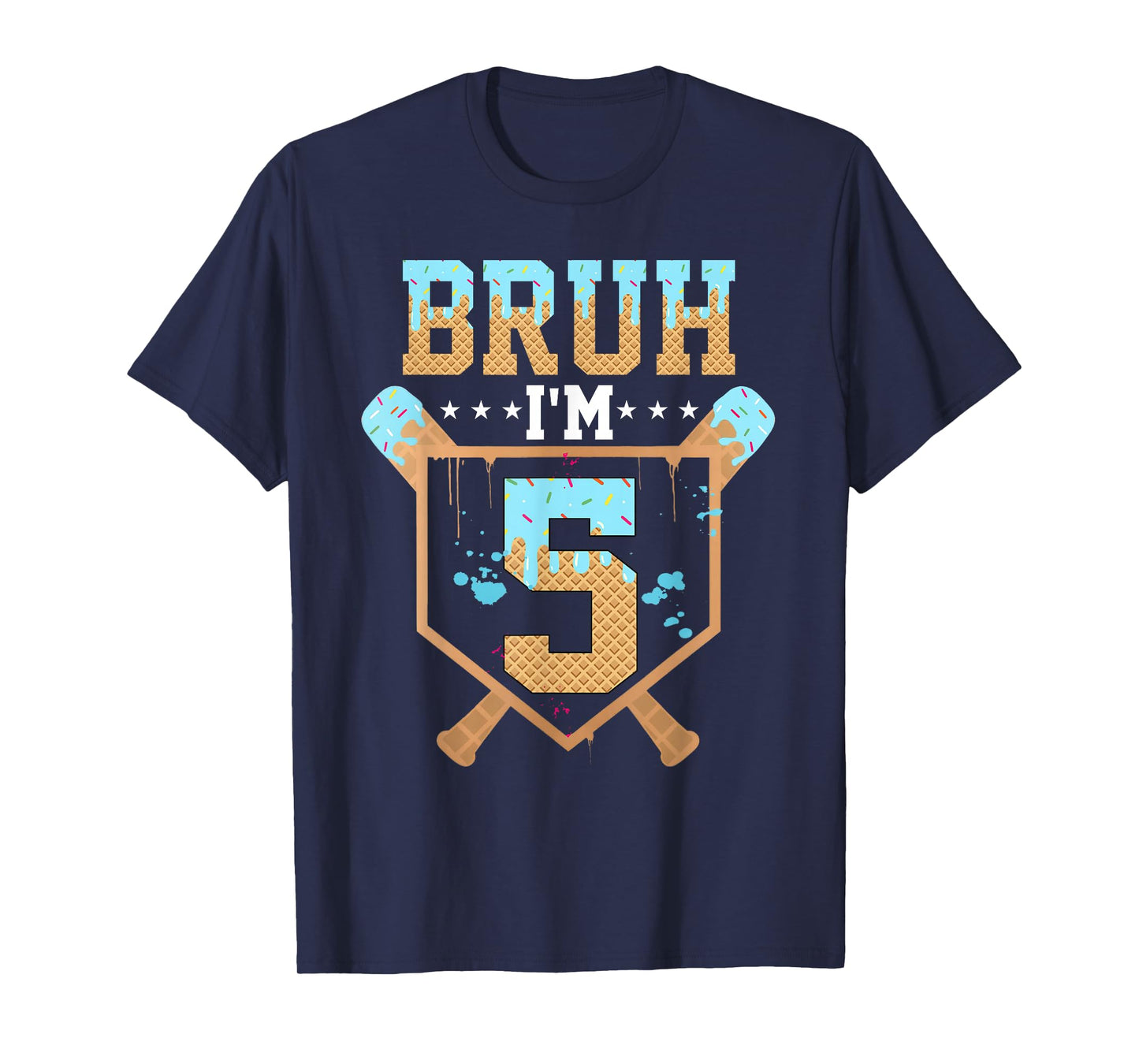 Bruh 5th Birthday Boy Baseball Ice Cream Drip 5 Year Old Boy T-Shirt