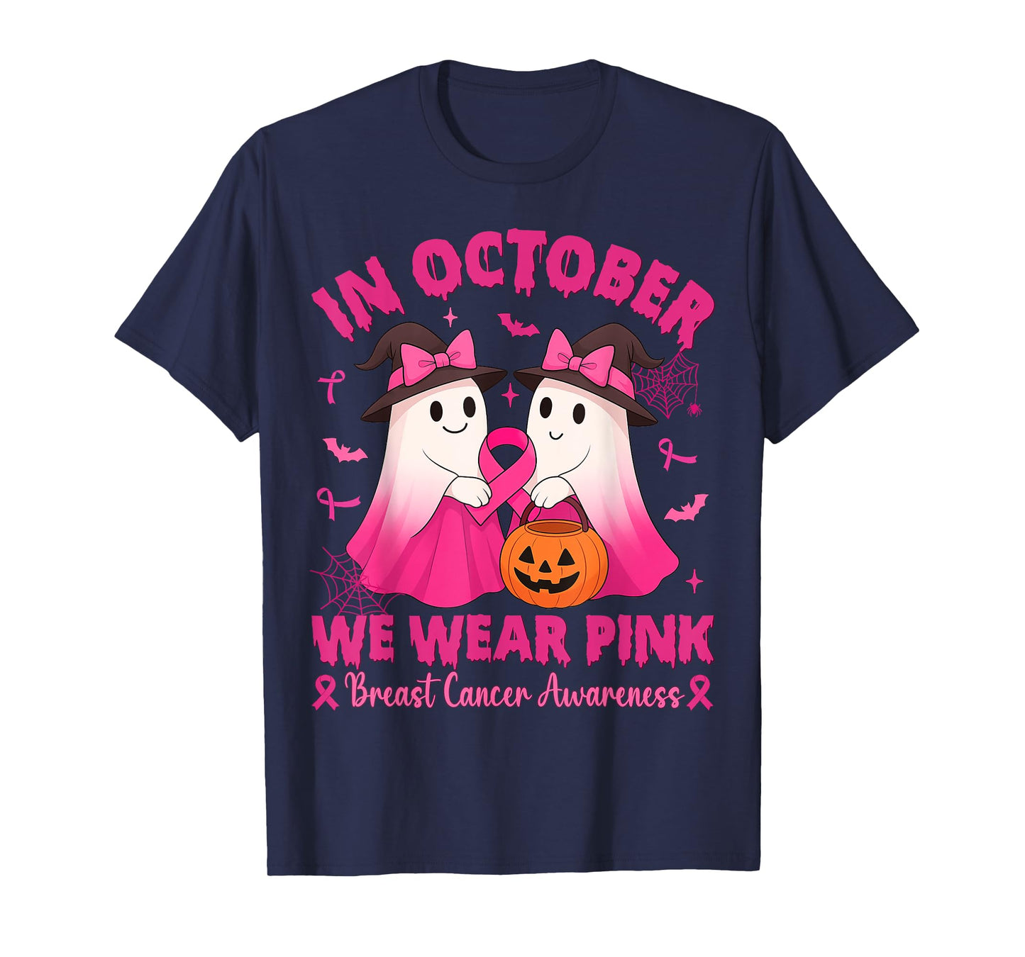 In October We Wear Pink Breast Cancer Halloween Women Girls T-Shirt