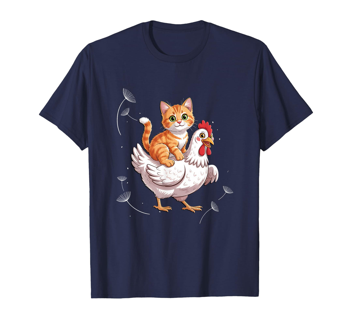 Orange Kitten Riding A Happy Chicken Farm Animal Friend T-Shirt
