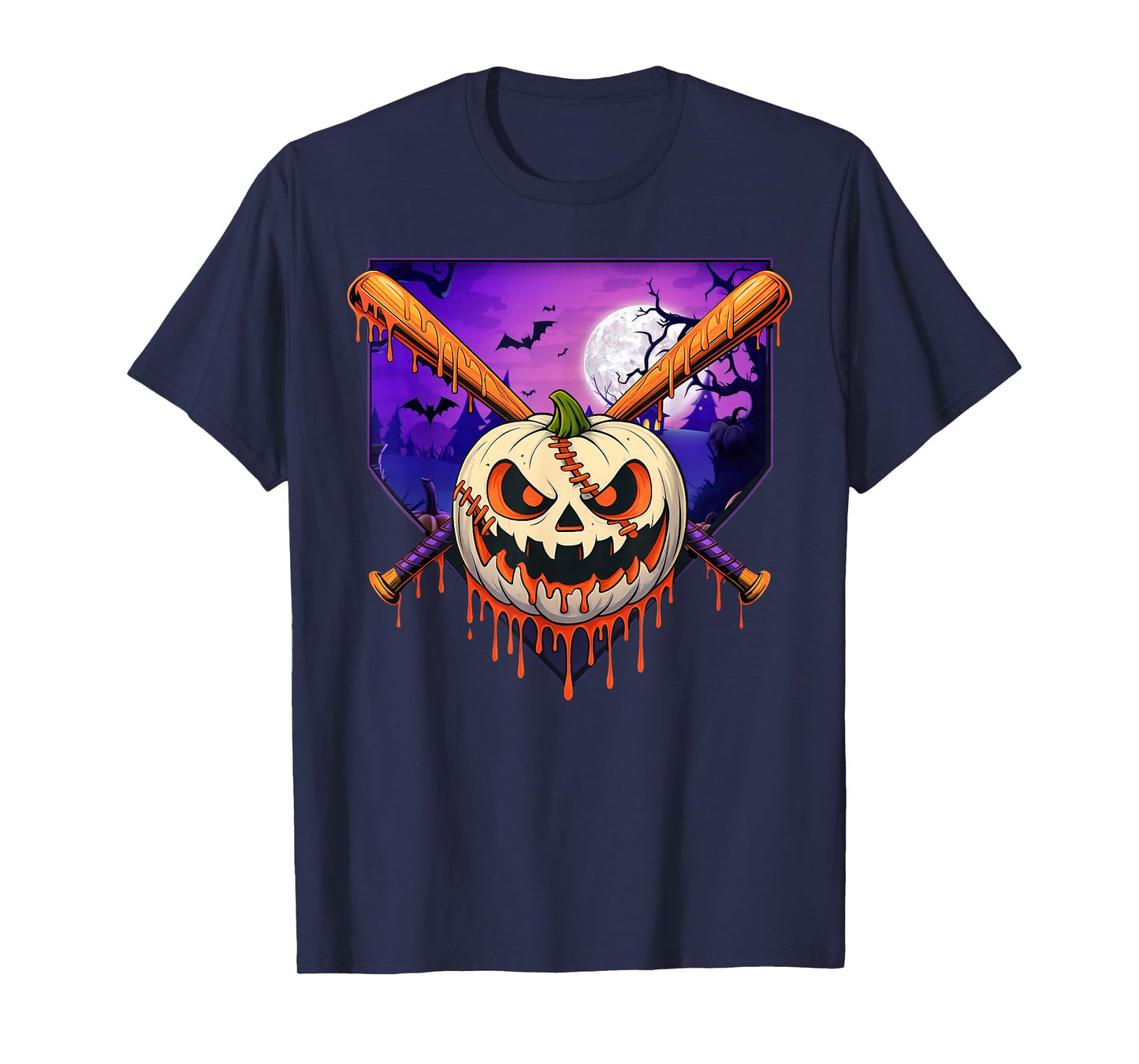 Baseball Dripping Home Plate Spooky Season Pumpkin Boys T-Shirt