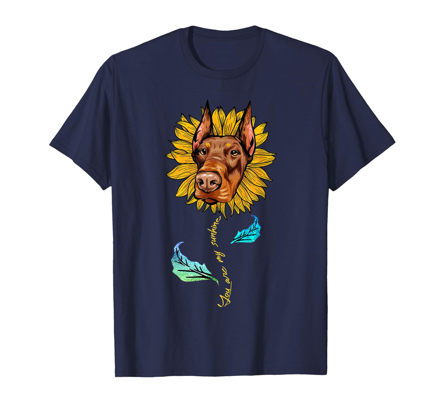 Sunflower Doberman head Funny Dog T-Shirt