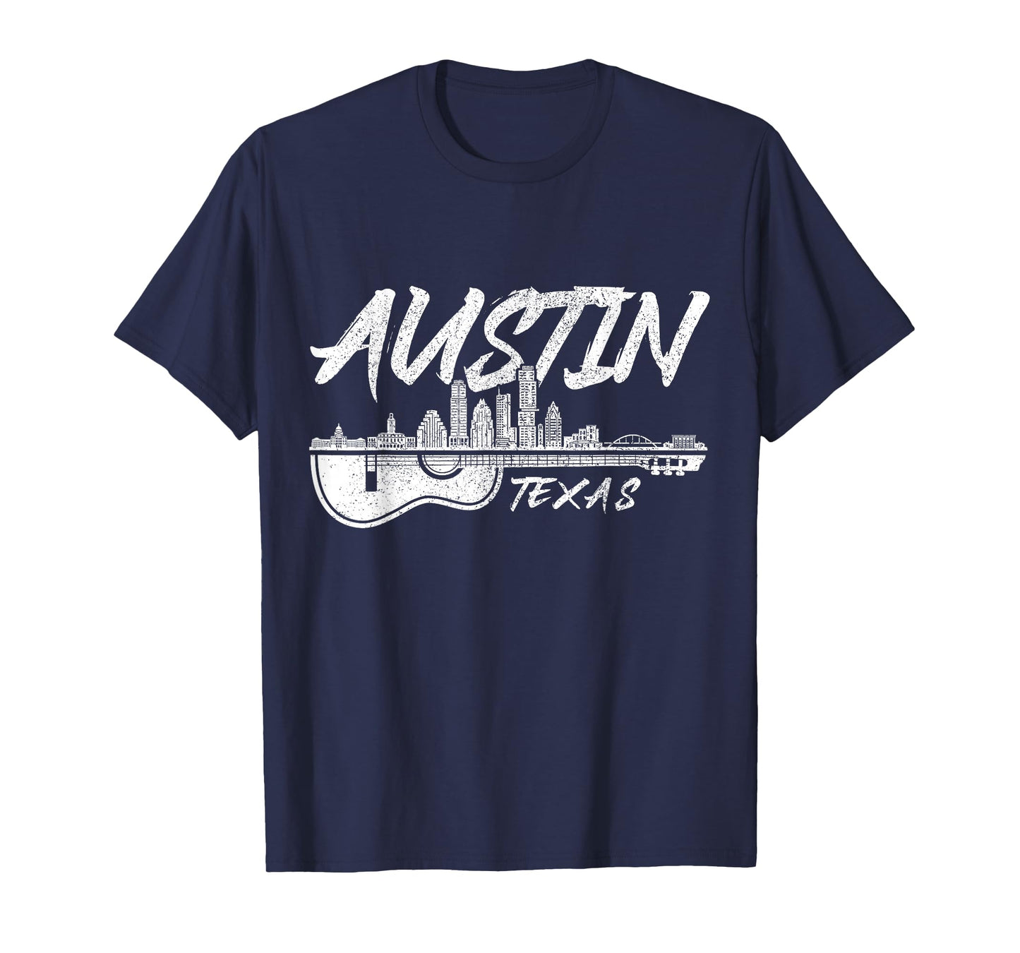 Austin Texas Guitar Player Skyline Folk Blues Country Music T-Shirt
