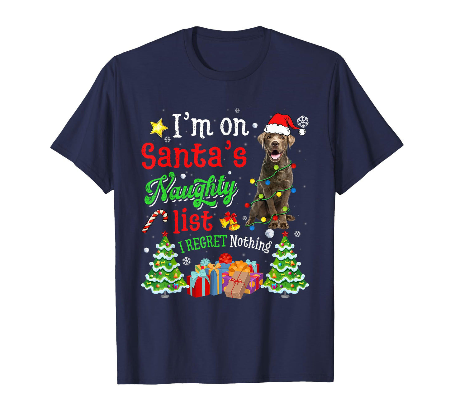 Labrador Dog On Santa's Naughty Funny List Xmas T-Shirt for Men Women Kids