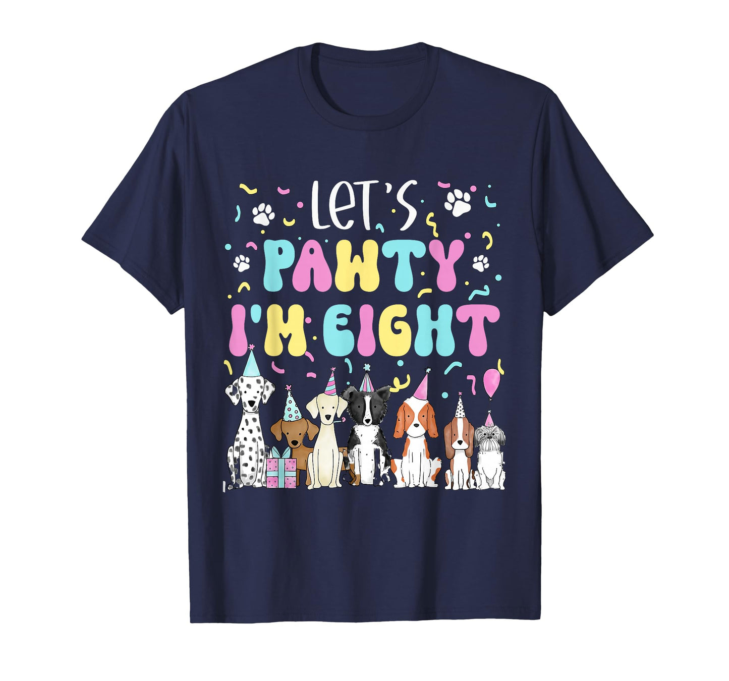 Kids Lets Pawty I'm Eight Pet Puppy Dog Theme Birthday Party T-Shirt
