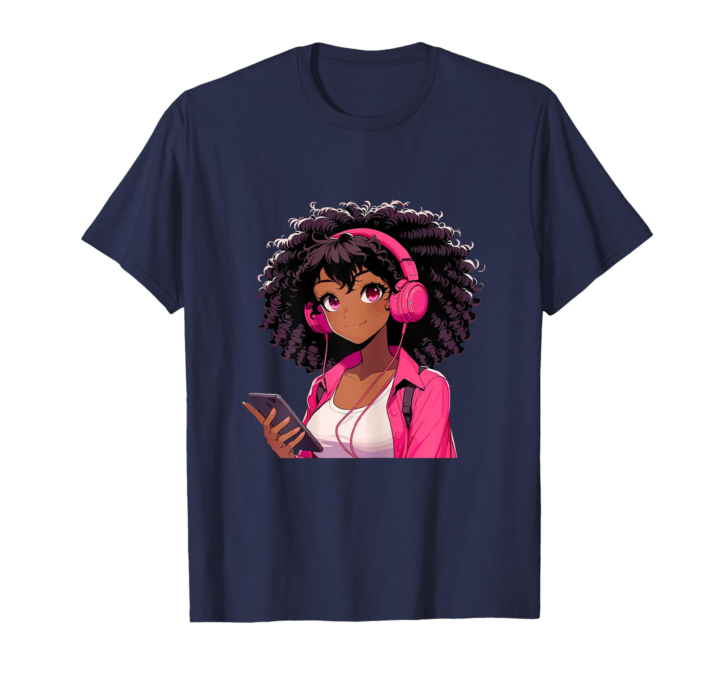 Black Girl Anime Music Headphones T-Shirt
