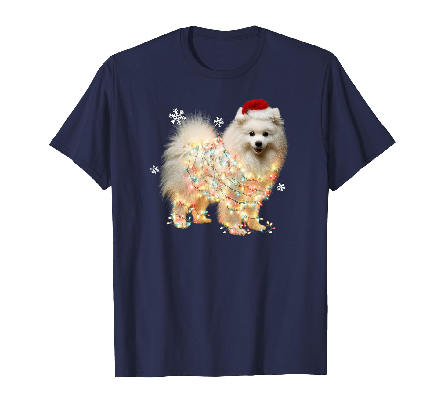 Funny American Eskimo Dog Santa Merry Christmas Lights T-Shirt
