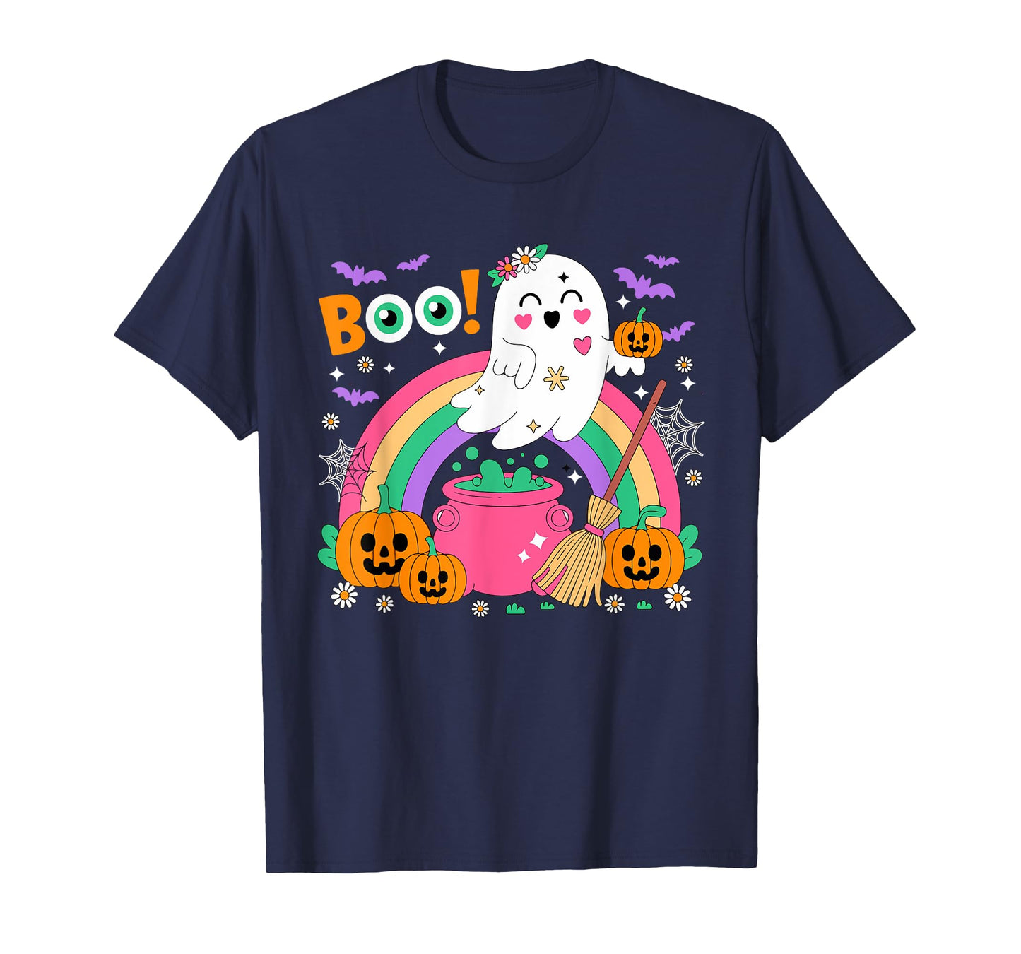 Boo Colorful Rainbow Horror Carved Pumpkin Halloween Ghost T-Shirt