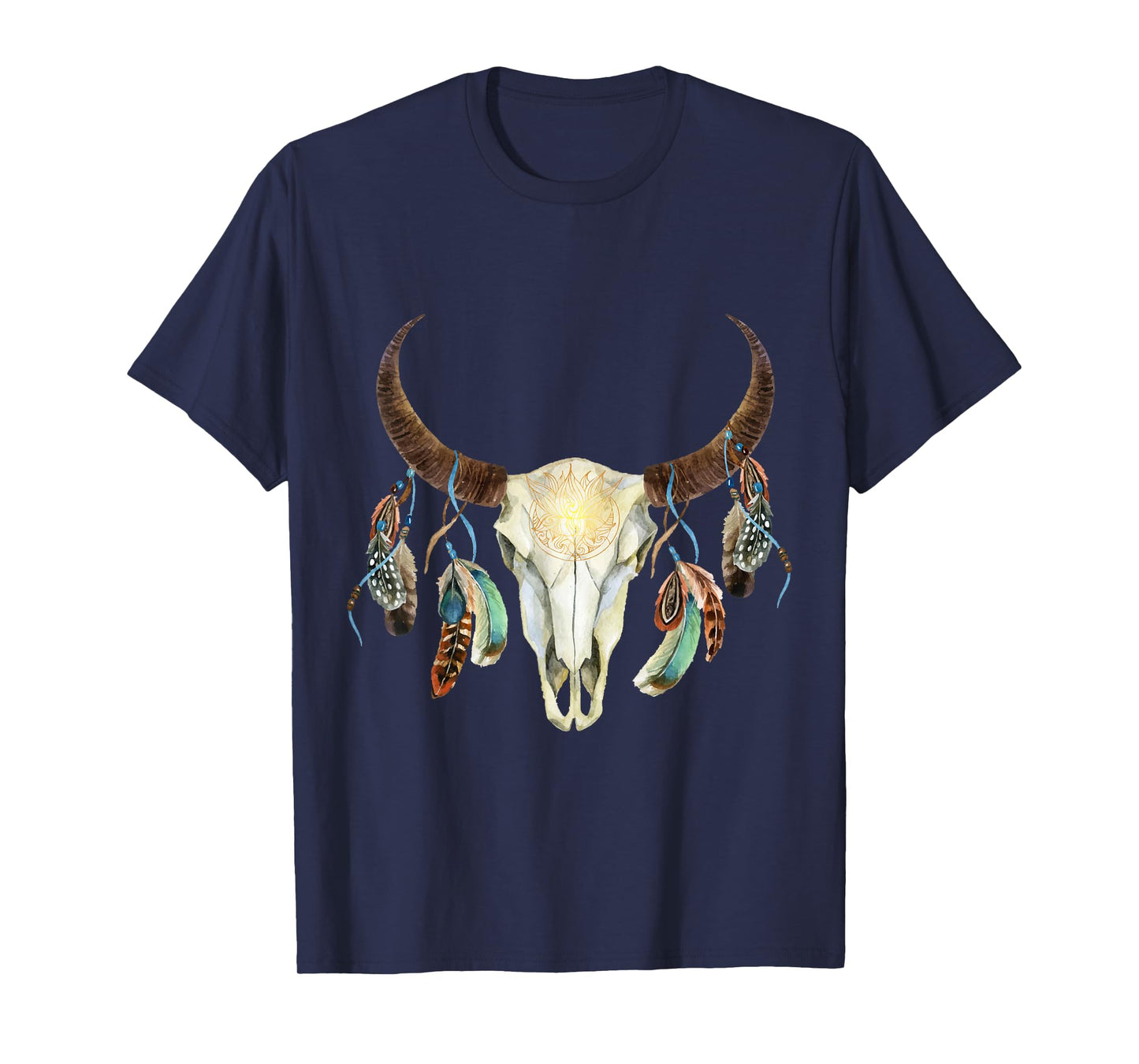 Longhorn Bull Skull Boho Life Cowboy Sunset Aztec Art T-Shirt