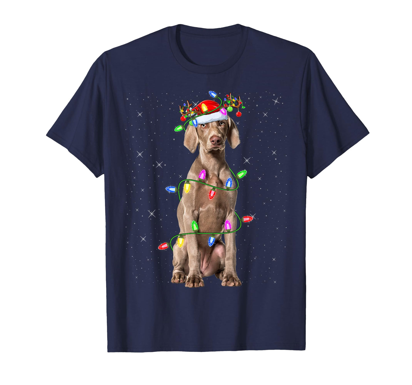 Weimaraner Dog Lover Xmas Lights Santa Weimaraner Christmas T-Shirt