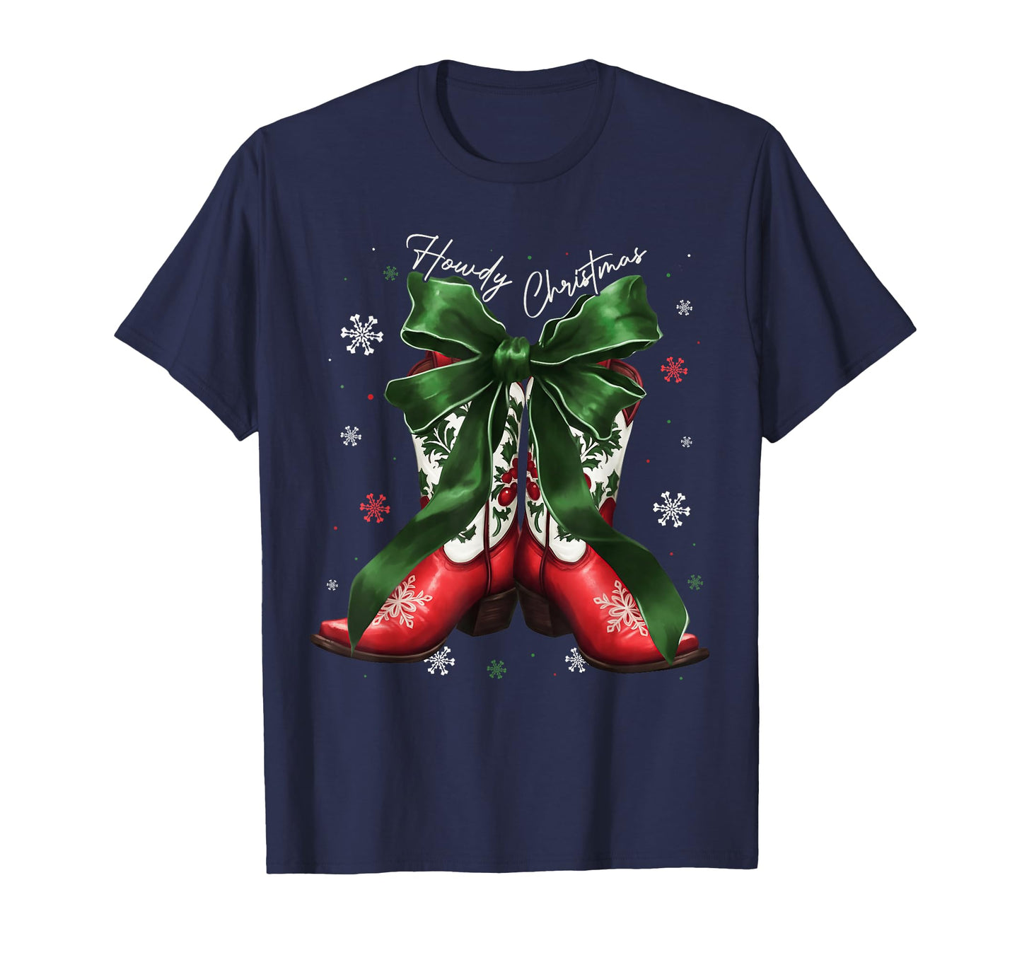 Cowgirl Western Howdy Christmas Coquette Bow Boots Family T-Shirt
