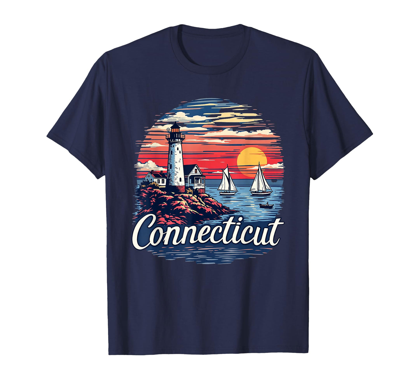 Retro Connecticut Home State CT Coastal Sunset Vintage T-Shirt