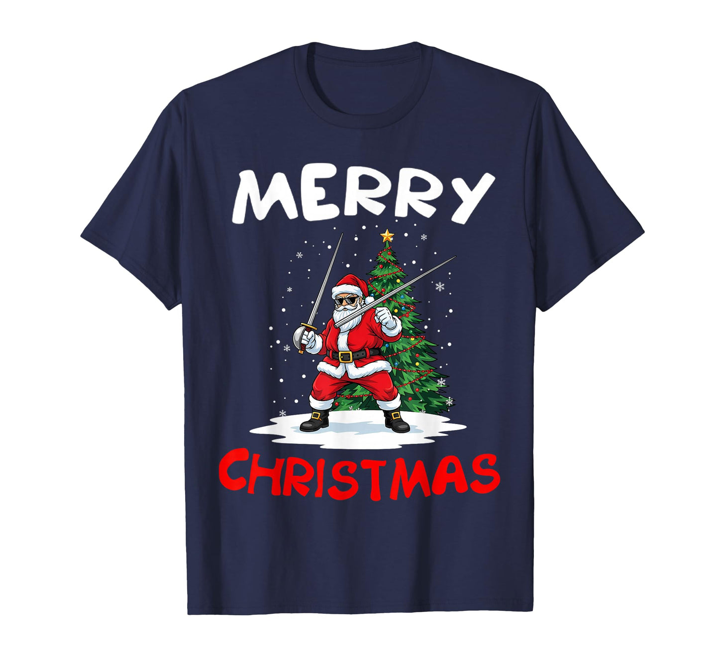 Merry Christmas Santa Playing Fencing Lover T-Shirt