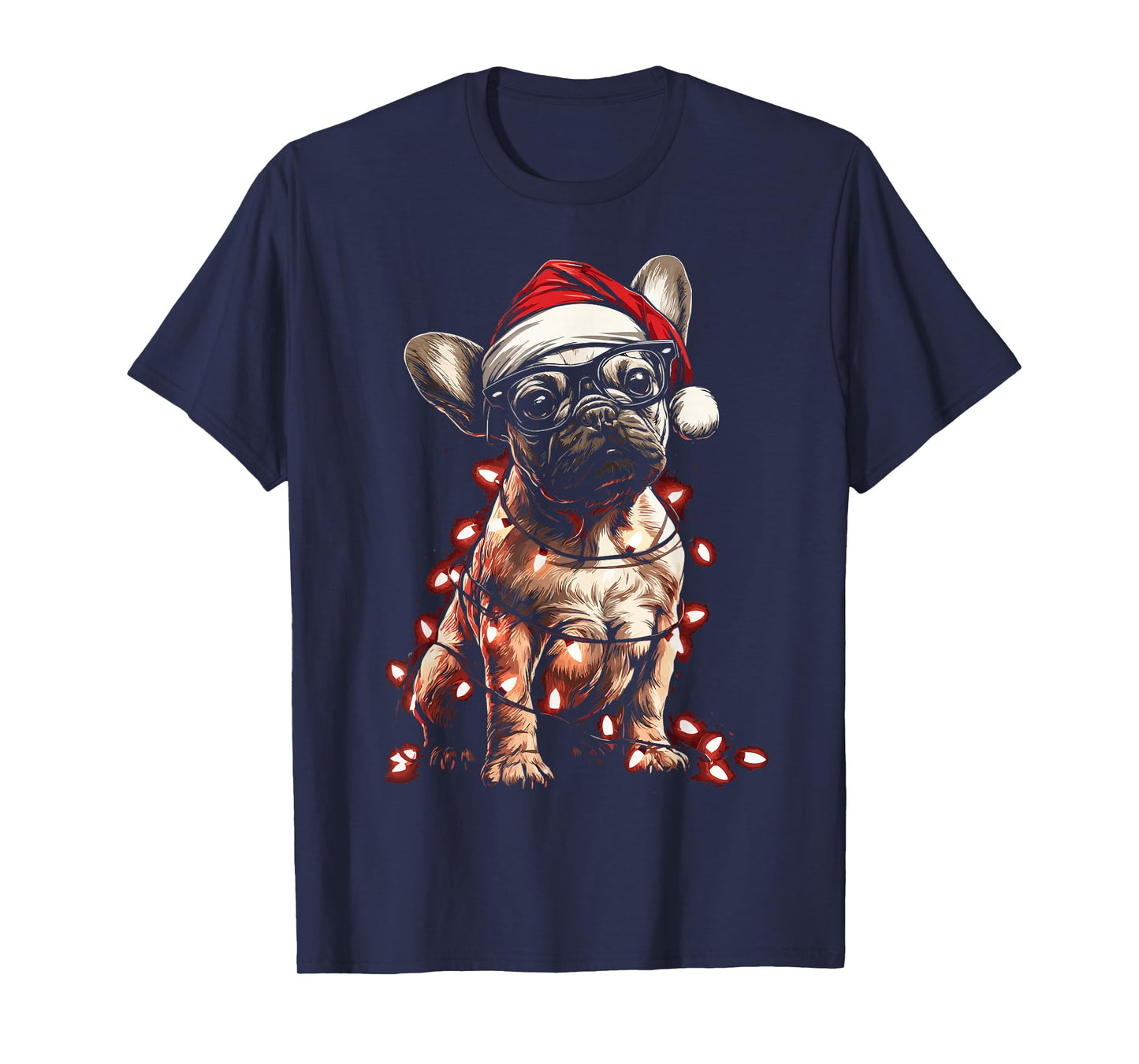 Christmas French Bulldog with Glasses Santa Hat Festive Dog T-Shirt
